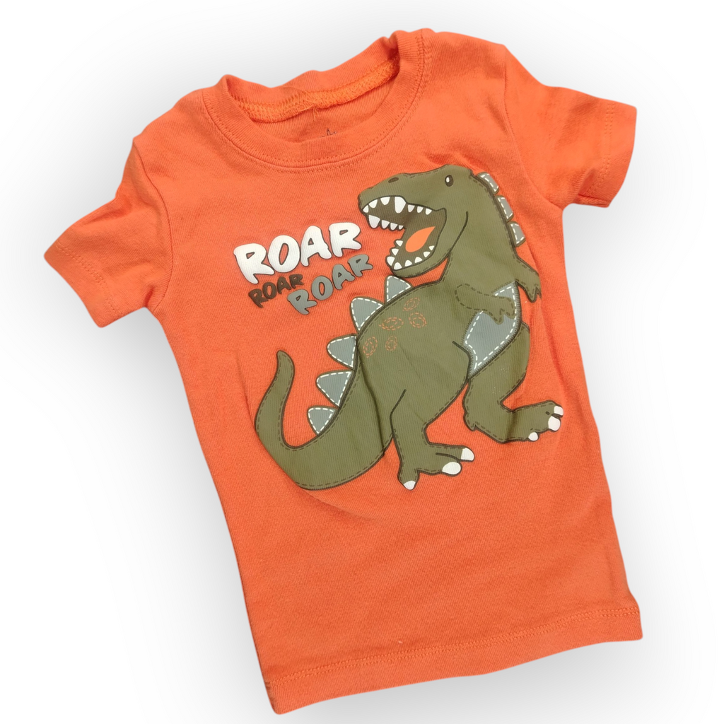 Conjunto Niño Dinosaurio Naranja + Short Camuflado (9–12 meses) [Semi-Nuevo]