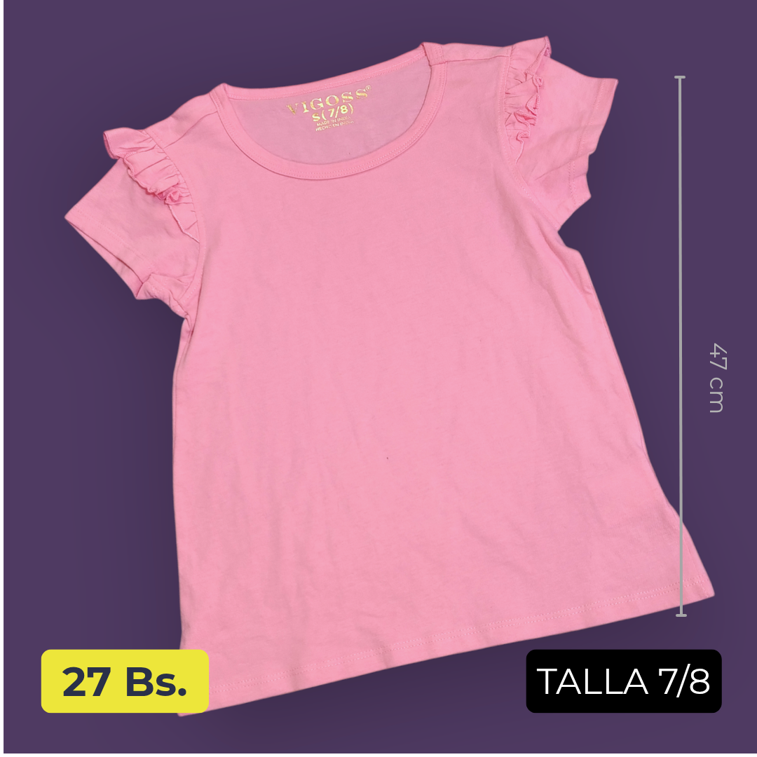 Polera Rosa Voladitos Talla 7/8